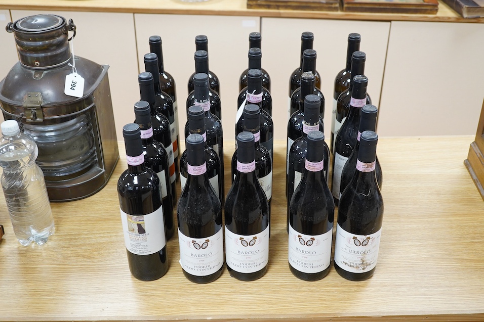Twenty five various bottles of wine to include Barolo 1997 and Sesti Sauvignon 2009. Condition - fair, storage history unknown